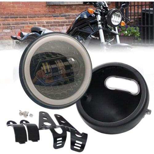 5 3/4 Inch LED Headlight 5.75 inch with Housing Bucket White DRL for Motorcycle Honda Shadow Yamaha Triumph Cafe Racer Suzuki
