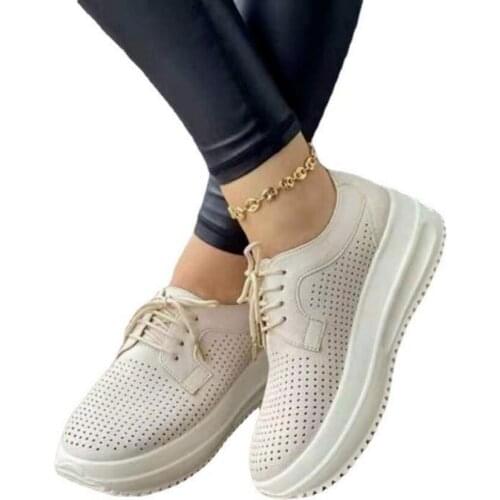 YSHUNIJ Shoes Large Size New 2021 Solid Color Round Head Casual Low Tie Ladies Shoes Platform Shoes