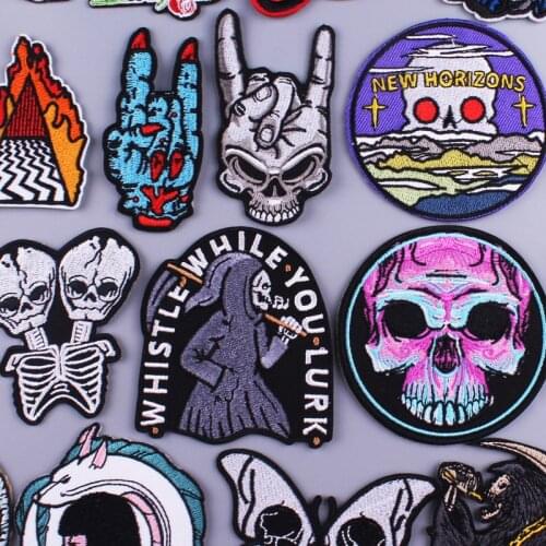 Skull Embroidered Patches For Clothing Iron On Punk Embroidery Patches For Clothes Applique For T-shirt Jean Badges Stripe Patch