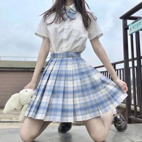 HYNOATH 2021 Summer JK Women Plaid Skirts Harajuku Cosplay High Waisted Kawaii Dance Sweet Plaid Mini Pleated Skirts Women Y2k