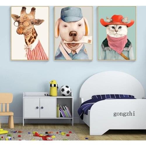 Funny Cartoon Animals Posters Cat Deer Dog Fox Canvas Painting Prints Indie Kids Room Wall Art Picture Living Room Bedroom Decor