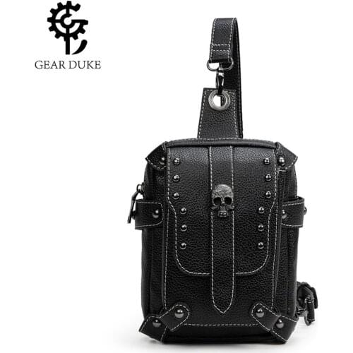 Lady Pockets Retro Messenger Bags Punk Vintage Steampunk Crossbody Women Shoulder Waistbag Men Skull Rivet Travel Leg Bag