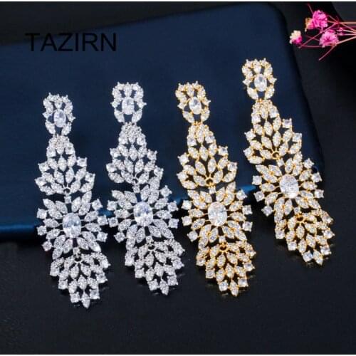 Elegant Formal Gold Drop Earrings Cubic Zirconia Piercings Earrings Womens Wedding Party Prom Jewellery Accessories