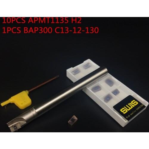 10PCS APMT1135 H2 + 1PCS 13mm Milling cutter holder BAP300R C12-13-130L-1F face mill Roughing Working P M K