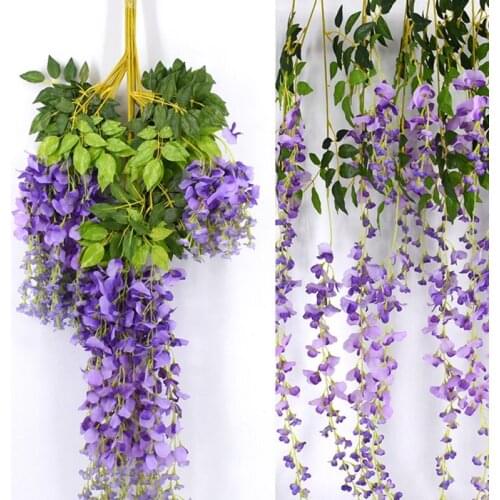 12Pcs/Pack Simulation Wisteria Flower Silk Artificial Long Strip Ceiling Wisteria Promenade Wedding Home Decoration