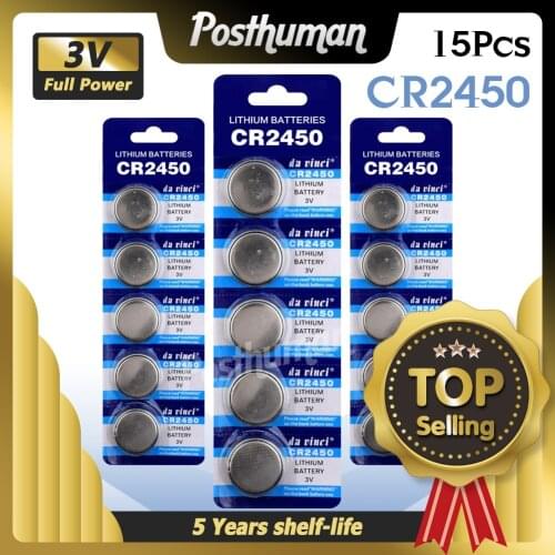 15Pcs CR2450 Button Cell Battery 3V Lithium Batteries CR 2450 LM2450 5029LC for Watch Remote Toy Computer Calculator Control