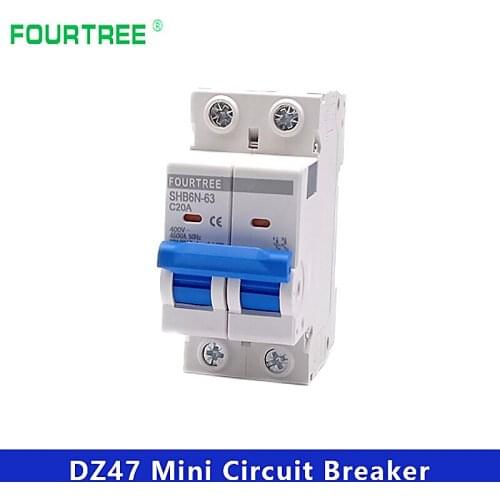 2 Pole Mini Circuit Breaker Cutout Miniature Household Air Switch Mcb Mounting 400V~ CType 36mm Din Rail Breaking Capacity 4.5KA
