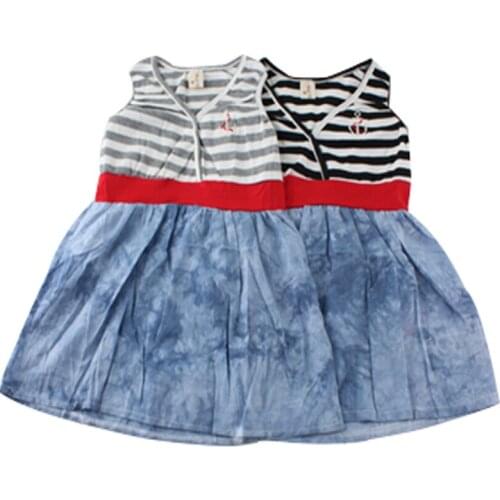 2015 summer new Cotton British style 1 pcs baby girls dress black/white Denim Blue baby dress for girls 0-2 years baby clothing