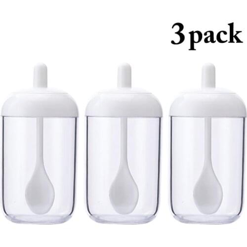 3Pcs/Set Kitchen Seasoning Bottle Household Multi-Use Seasoning Container Sugar Salt Shaker With Spoon & Lid Kitchen Accessories
