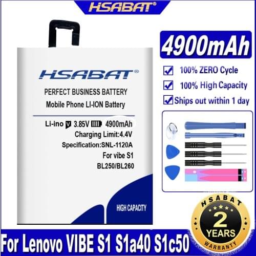 HSABAT 4900mAh BL250 Battery for Lenovo VIBE S1 S1a40 S1c50