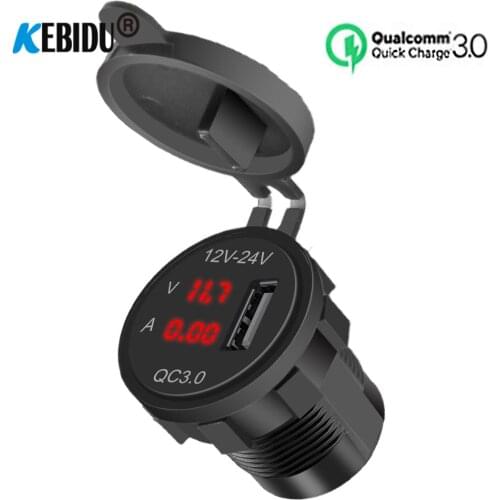 Motor QC 3.0 USB Phone Charger Fast Power Adapter Digital Voltmeter Voltage Display Vehicle DC12V-24V Waterproof Socket