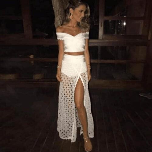 High Quality White Black Slash Neck 2 Pieces Set Bandage Dress Cute Party Dress