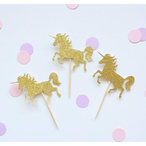 Glitter gold Unicorn first birthday cupcake toppers Appetizer Picks baptism toothpick baby shower party decorations