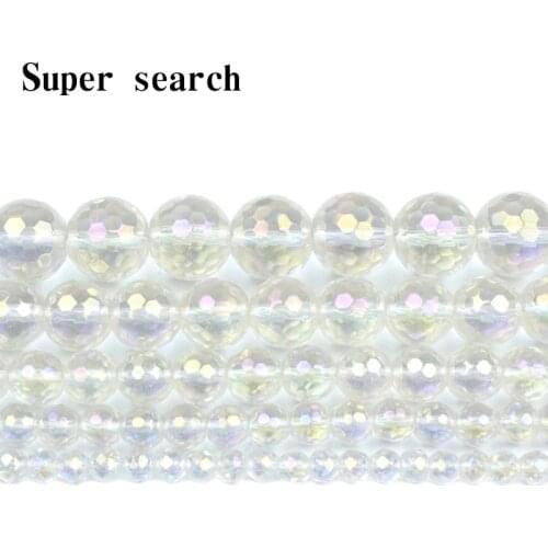 15" Strand Natural Stone Beads Faceted White Clear Quartz Crystals Round Loose Beads For Jewelry Making Bracelet Neck 4-12mm