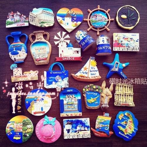 Exported to Europe, Santorini, Greece tourist souvenir scenery, refrigerator magnet