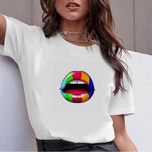 2020 T-shirt Ms. Red lip printed T-shirt Summer Harajuku Top T-shirt Viper Korea Clothing Women T-shirt Street Clothing