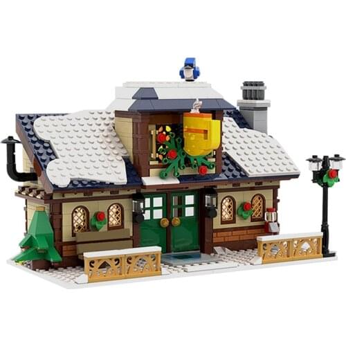 MOC Winter Village Christmas Cafe House Building Blocks Kit Scene Train Reindeer Architecture Bricks Toy For Children Xmas Gift
