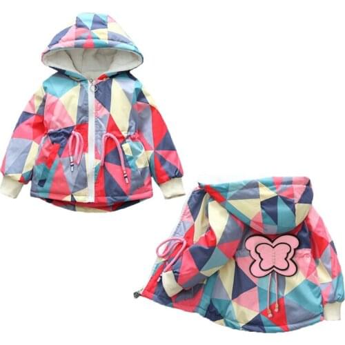 New Kids Coats Winter Butterfly Splicing Pattern Plus Velvet Thickening Hoodies Jacket For Girls Toddler Children Windbreaker
