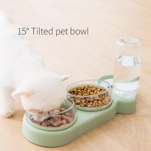 Cat Bowls, Water and Food Bowl Set with Detachable Bowl, Automatic Water Dispenser Bottle, Pet Feeder for Small Medium Dog Cat