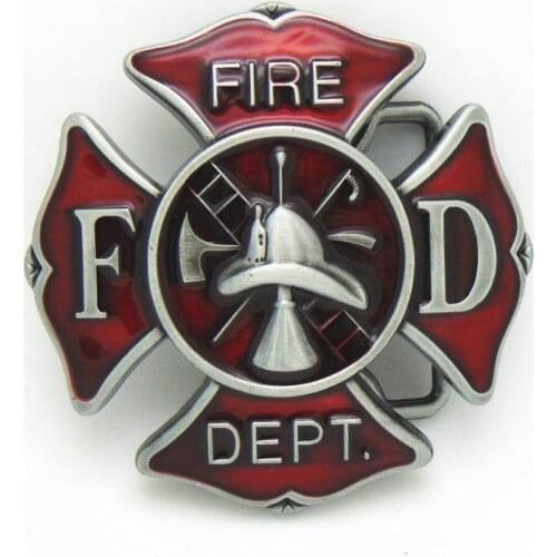 Fashion Fire Dept Cross Belt Buckles with Red Enamel Western Metal Tool Belt Buckle for Men Apprael Accessories
