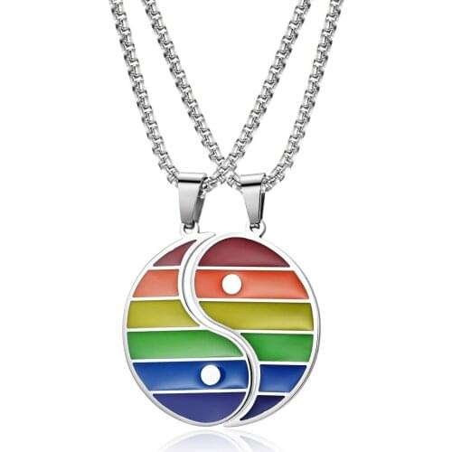 Fashion Tai Chi Paired Pendant Yin Yang Couple Necklace For Women Men Link Chain Rainbow Pendant Amulet Necklace Lucky Gift