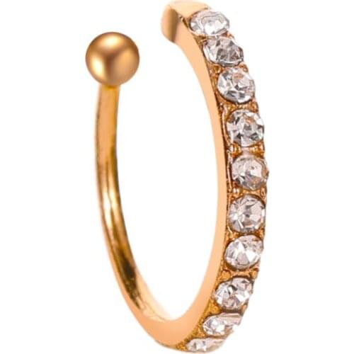 Fashion Bling Clear Starry Crystal Golden White Open Circle Simple Copper Ear Cuff Clip Earrings For Women