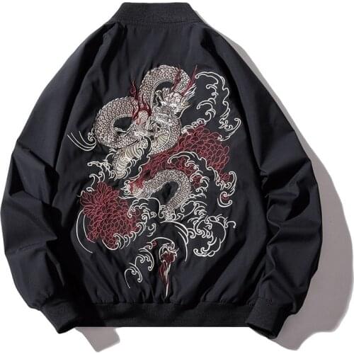 Jacket Men Chinese Dragon Embroidery Pilot Jacket Retro Punk Hip Hop Jacket Autumn Youth Streetwear High Street Hipster