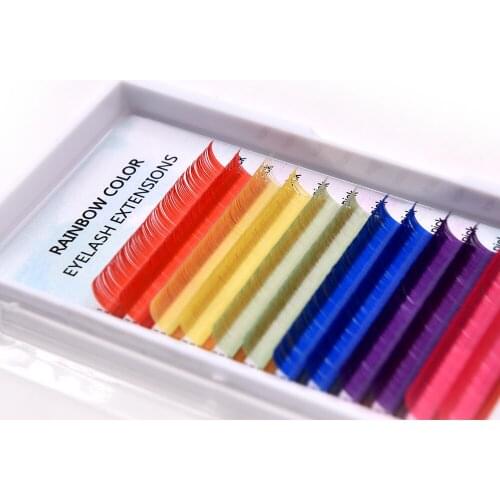 LASHPLUS 6 Colors 12rows Natural Long Eyelash Rainbow Eyelash Extension color False Fake Lashes eyelashes 0.07mm 1pc/lot