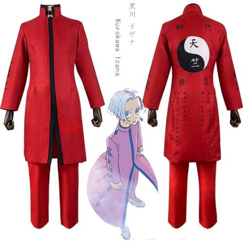 New Anime Tokyo Revengers Izana Kurokawa Cosplay Costume Tenjiku Trench Pants Choker Red Tenjiku President Uniform for Woman Man