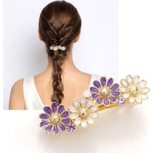 New Korean Simple Cute Daisy Flower Rhinestone Spring Clip Sweet Girl Lady Fashion Hairpin Temperament Hair Accessory Gift