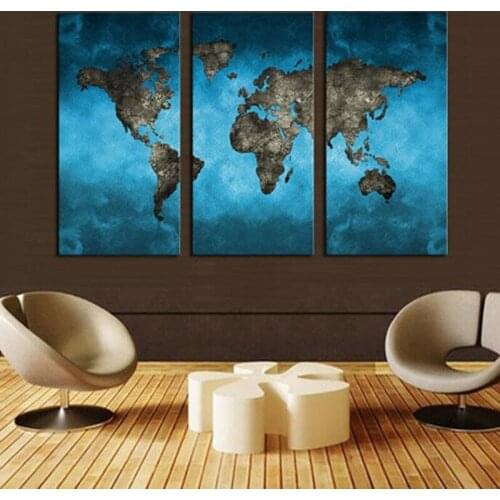 HUGE MODERN ABSTRACT WALL DECOR ART OIL PAINTING CANVAS no frame Blue World Map Home Decoration