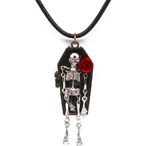 Roses Funeral Coffin Skeleton Skeleton With Movable Limbs Mens Womens Pendant Necklace European And American Jewelry VGN245