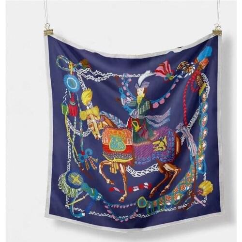 53*53cm Square Scarf Girl And Horse Design Twill Women Small Bandana Headband Decorative Hijab Neckerchief Drop Shipping