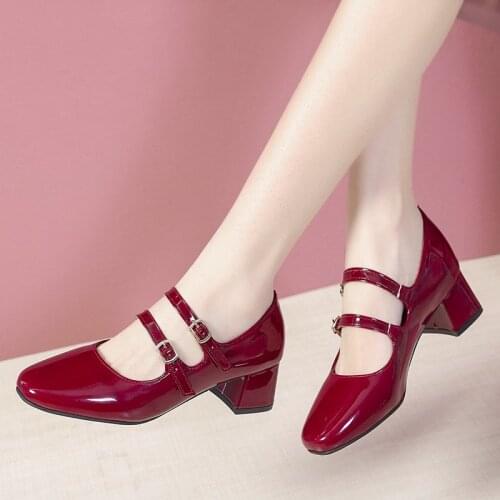 Mary Jane Red Womens Shoes Fashion Leather Platform High Heel Pumps Summer Autumn Wedding Party Shoes Womens Shoes