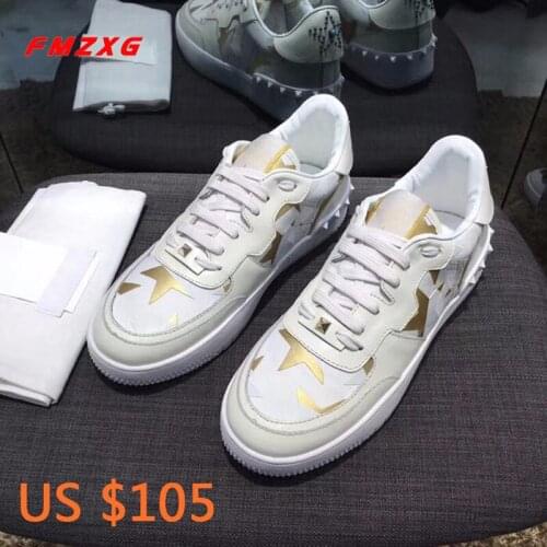 Womens Flat Platform Shoes Fashion Comfortable Shoes Casual Super Quality Shoes Brands Rivet Woman Genuine Leather Couple Shoes