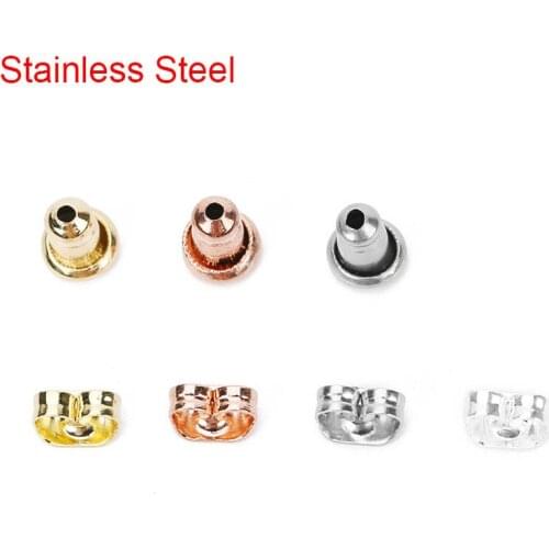 50pcs/lot Gold Silver Color Hypoallergenic Stainless Steel Earrings Backs Stoppers For Diy Jewelry Making Findings Accessories