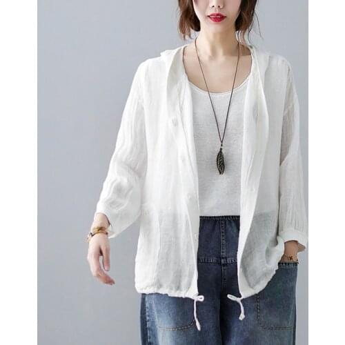 Women Summer Loose Sunscreen Casual Jackets New Arrival 2021 Simple Style Solid Color Female Long Sleeve Hooded Coats B278