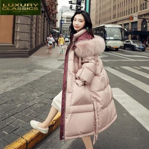 Down Jacket Long Womens Woman Coat Female Real Fox Fur Collar Hooded Parka Warm Winter Clothes 2021 Mujeres Abrigos Pph1336