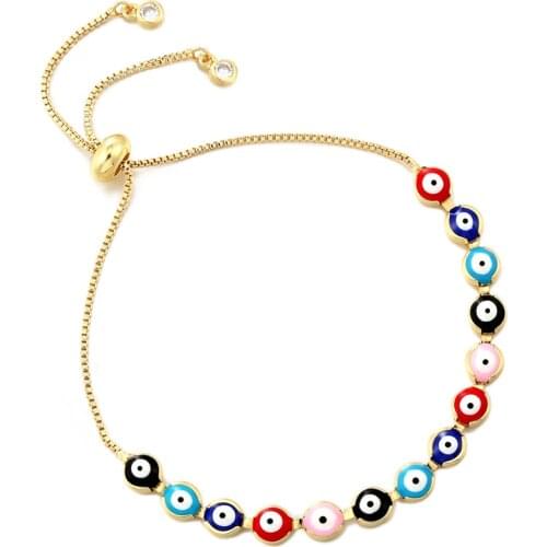 New Fashion Evil Eye Bracelet Ladies Adjustable Gold Blue Red Enamel Bead Bracelet Jewelry Ladies Summer Best Gifts Pulseira