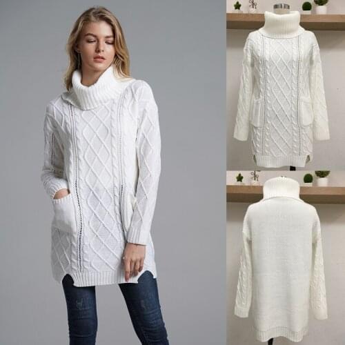 Womens sweater winter solid color loose warm high collar pullover sweater 2021 new fashion long casual pullover