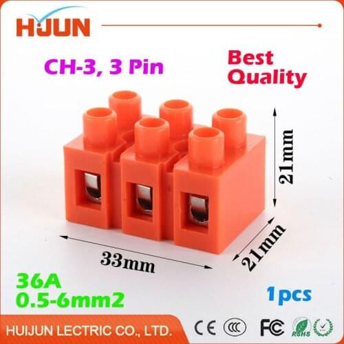 1pcs/lot 3 Pin 36A Push Quick Cable Connector High Quality Universal Reuseable Clamp Terminal Wiring 0.5-6mm2 Wire Red CH-3