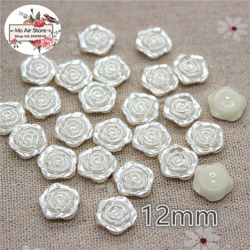 100pcs/lot 12mm ivory rose pearl flower ABS Resin Flatback Simulated pearl Jewelry DIY Accessories