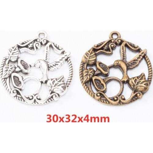 15 pieces of retro metal zinc alloy bird pendant DIY handmade jewelry necklace making 8416