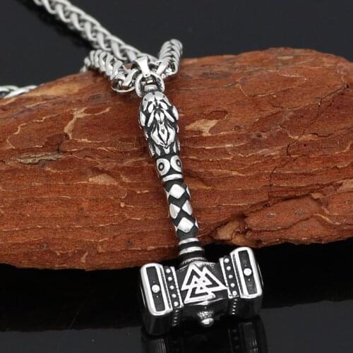 2021【316L Stainless Steel】 Viking Viking Odin Mount Wolf Triangle Thors Hammer Pendant Necklace