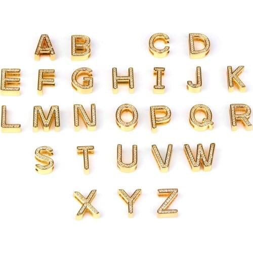 26 Letter Gold Color Cubic Zirconia Beads DIY Bracelets Necklaces For Women Charm Gold Color Copper Jewelry Making Accessories