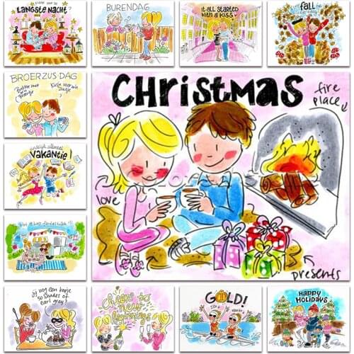 New 5D Full Square Diamond painting embroidery Cross stitch Cartoon Blond Amsterdam Comic girl Sisters couple 3D DIY mosaic BA11