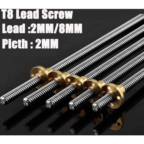 3D Printers Parts T8 Lead Screw 100mm 150mm 250mm 300mm 330mm 350mm lead screw 8mm Trapezoidal Screws Copper Nuts Leadscrew Part