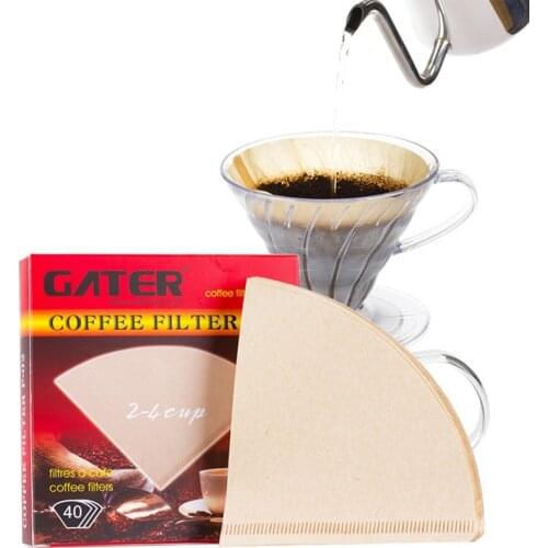 40pcs/box Eco-friendly Original Wooden Hand Drip Paper Coffee Filter Tissue Unbleached V-shaped Coffee Maker Filters Paper