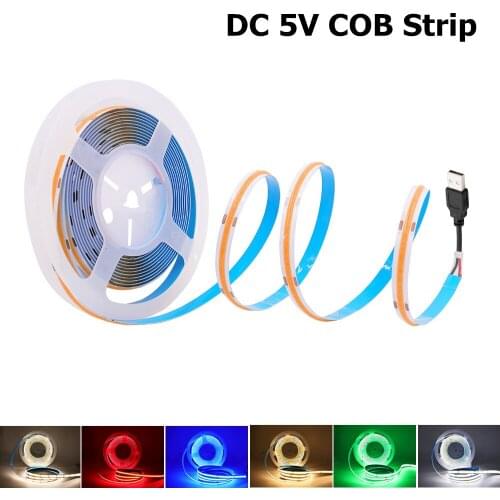 DC 5V USB COB LED Strip 320 LEDs High Density RA90 White Red Blue Green Flexible Tape Ribbon COB LED Lights