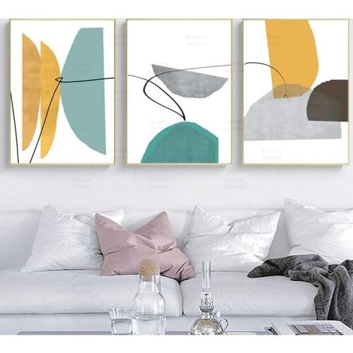 Abstract Modular Posters and Prints Picture Modern Blue Yellow HD Canvas Painting Geometric Wall Art Living Room Home Decoration